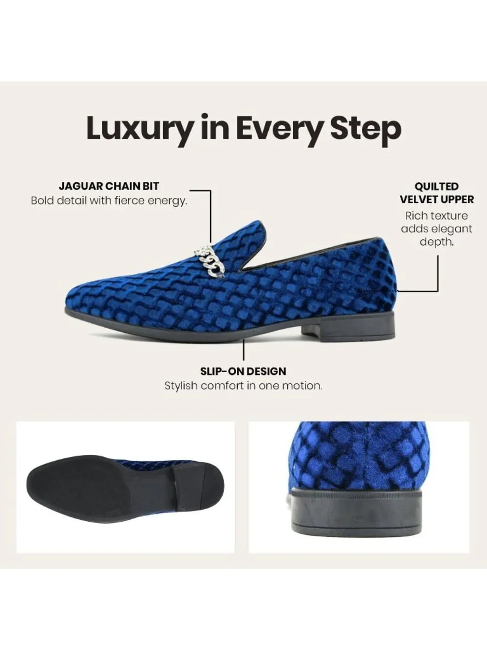 Amali Men's Navy Velvet Loafers Metal Chain Buckle Slip On Smoking Tuxedo Shoes